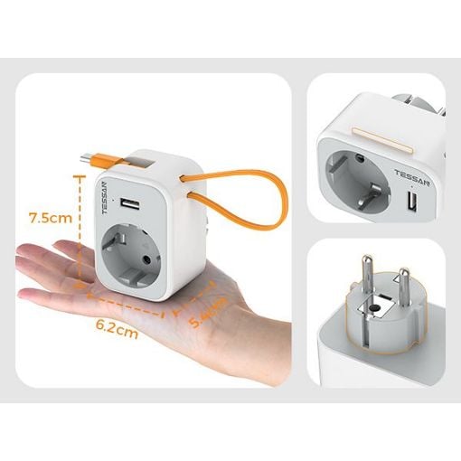 Εικόνα της Tessan Wall Socket 1 Θέσης με 1x USB-A & Καλώδιο USB-C 15cm TS-332-DE