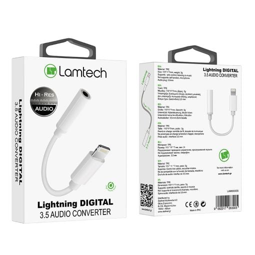 Εικόνα της Adapter Lamtech Lightning Male to 3.5mm Female White LAM063005