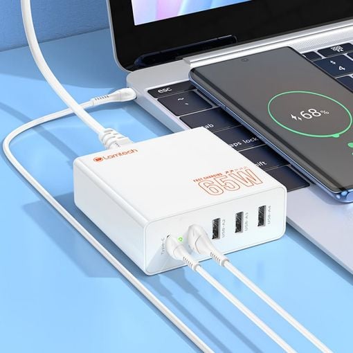 Εικόνα της Φορτιστής Lamtech 4x USB-A QC3.0 & USB-C PD GaN 65W White LAM113409