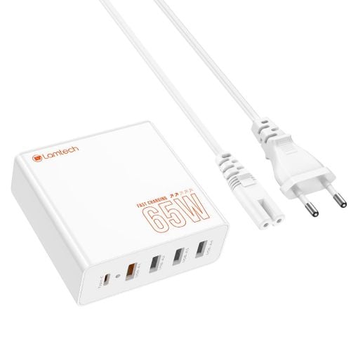Εικόνα της Φορτιστής Lamtech 4x USB-A QC3.0 & USB-C PD GaN 65W White LAM113409