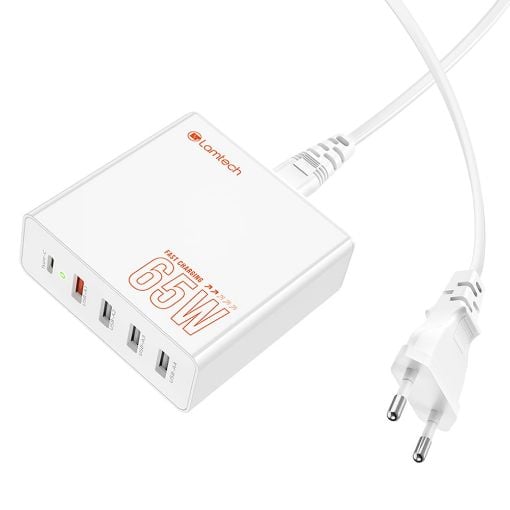 Εικόνα της Φορτιστής Lamtech 4x USB-A QC3.0 & USB-C PD GaN 65W White LAM113409