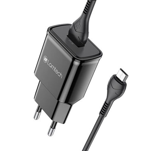 Εικόνα της Φορτιστής Lamtech USB-A QC3.0 18W με Καλώδιο Micro-USB 1m Black LAM021967