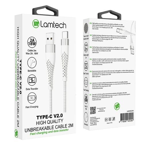 Εικόνα της Καλώδιο Lamtech USB-C to USB-A 2m Silver LAM450299