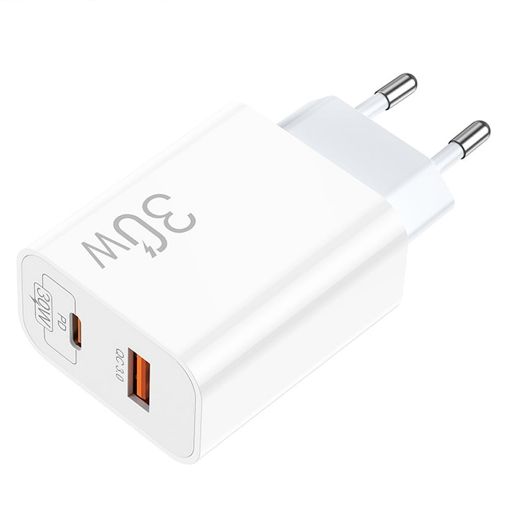 Εικόνα της Φορτιστής Lamtech USB-A QC3.0 & USB-C PD 30W White LAM023534