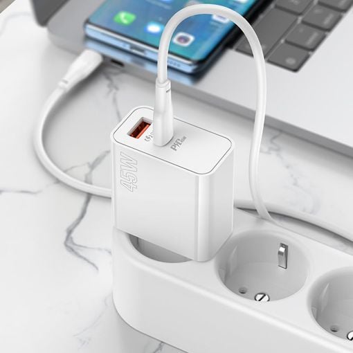 Εικόνα της Φορτιστής Lamtech USB-A QC3.0 & USB-C PD 45W White LAM023541