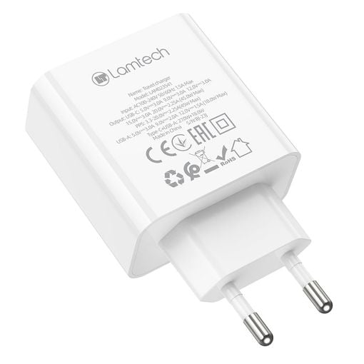 Εικόνα της Φορτιστής Lamtech USB-A QC3.0 & USB-C PD 45W White LAM023541