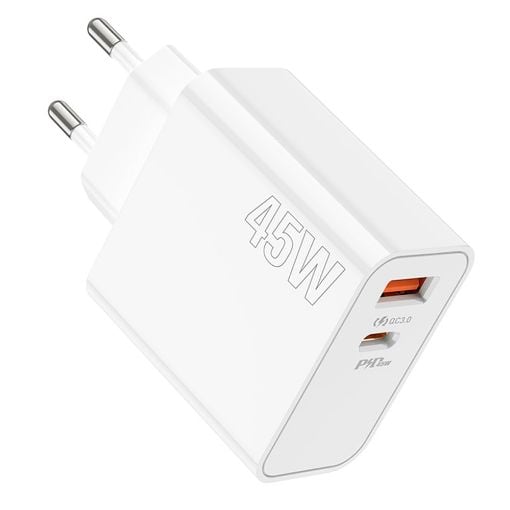 Εικόνα της Φορτιστής Lamtech USB-A QC3.0 & USB-C PD 45W White LAM023541