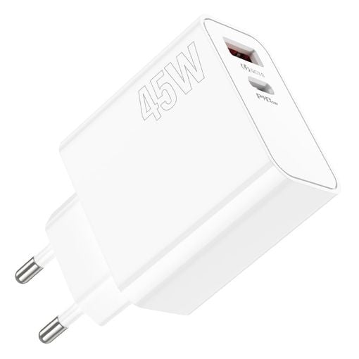 Εικόνα της Φορτιστής Lamtech USB-A QC3.0 & USB-C PD 45W White LAM023541