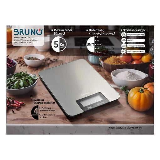 Εικόνα της Ψηφιακή Ζυγαριά Κουζίνας Bruno 5kg Inox BRN-0210