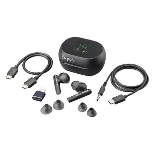 Εικόνα της Earbuds Poly Voyager Free 60+ UC + BT700 USB-C Adapter + Touchscreen Charge Case Carbon Black 7Y8G4AA