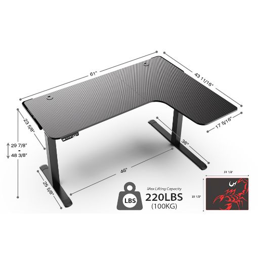 Εικόνα της Gaming Desk Eureka Ergonomic L60R 60" Carbon Coating Black ERK-EGD-L60R-B-US