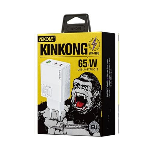 Εικόνα της Φορτιστής WK USB-A & 2x USB-C PD GaN 65W White WP-U66