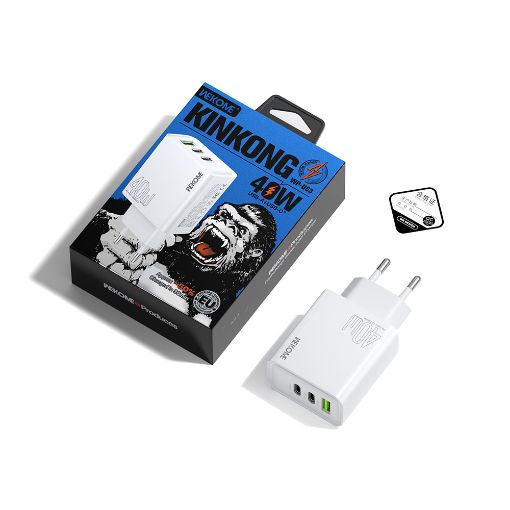 Εικόνα της Φορτιστής WK USB-A & 2x USB-C PD 40W White WP-U63