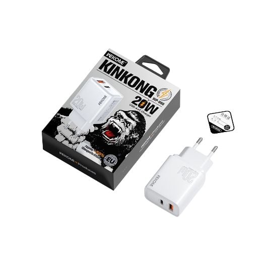 Εικόνα της Φορτιστής WK USB-A & USB-C PD 20W White WP-U60
