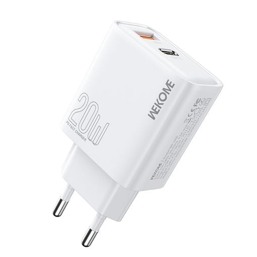 Εικόνα της Φορτιστής WK USB-A & USB-C PD 20W White WP-U60