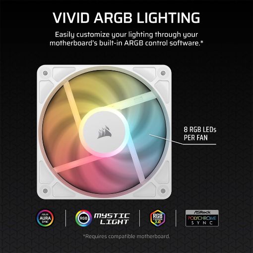 Εικόνα της Case Fan Corsair RS120-R 120mm ARGB PWM Reverse (3-Pack) White CO-9050197-WW