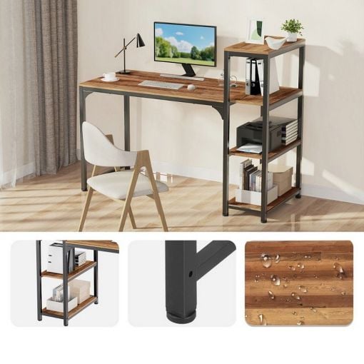Εικόνα της Eureka Ergonomic Μεταλλικό Γραφείο 140 x 60 x 109.4 cm με Ράφια Αποθήκευσης ZX-SH140A-RW