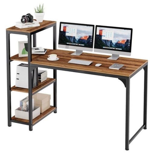 Εικόνα της Eureka Ergonomic Μεταλλικό Γραφείο 140 x 60 x 109.4 cm με Ράφια Αποθήκευσης ZX-SH140A-RW
