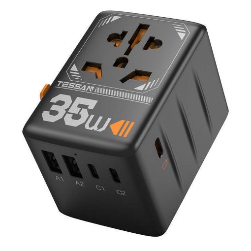 Εικόνα της Φορτιστής Tessan Universal Travel Adapter με 2x USB-A & 3x USB-C 35W Black TS-WTA02