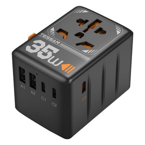 Εικόνα της Φορτιστής Tessan Universal Travel Adapter με 2x USB-A & 3x USB-C 35W Black TS-WTA02