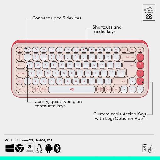 Εικόνα της Πληκτρολόγιο-Ποντίκι Logitech Pop Icon Combo Bluetooth Rose/Off White 920-013113