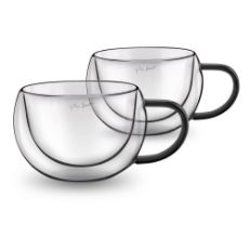 Εικόνα της Σετ Φλιτζάνια Cappuccino Lamart Vaso Γυάλινα 270ml 2 τμχ Διαφανή/Μαύρα LT9114