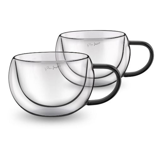 Εικόνα της Σετ Φλιτζάνια Cappuccino Lamart Vaso Γυάλινα 270ml 2 τμχ Διαφανή/Μαύρα LT9114