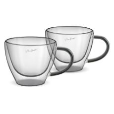 Εικόνα της Σετ Φλιτζάνια Cappuccino Lamart Vaso Γυάλινα 190ml 2 τμχ Διαφανή/Μαύρα LT9117
