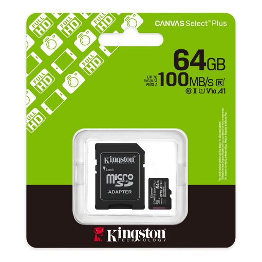 Εικόνα της Κάρτα Μνήμης MicroSDXC Kingston Canvas Select Plus 64GB + SD Adapter SDCS3/64GB