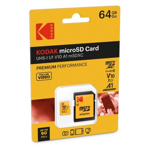 Εικόνα της Κάρτα Μνήμης microSDΧC Kodak Class 10 64GB UHS-I U1 V10 + SD Adapter EKMSDM64GXC10K