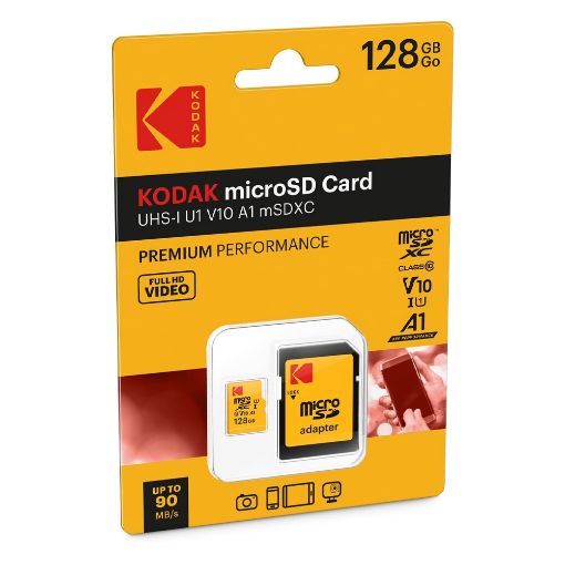 Εικόνα της Κάρτα Μνήμης microSDXC Kodak Class 10 128GB UHS-I U1 V10 + SD Adapter EKMSDM128GXC10K