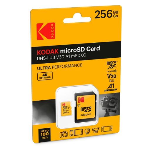Εικόνα της Κάρτα Μνήμης microSDXC Kodak Class 10 256GB UHS-I U3 V30 + SD Adapter EKMSDM256GXC10HPRK
