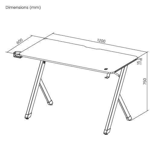 Εικόνα της Gaming Desk Powertech RGB 120x60x75cm Black PT-1498