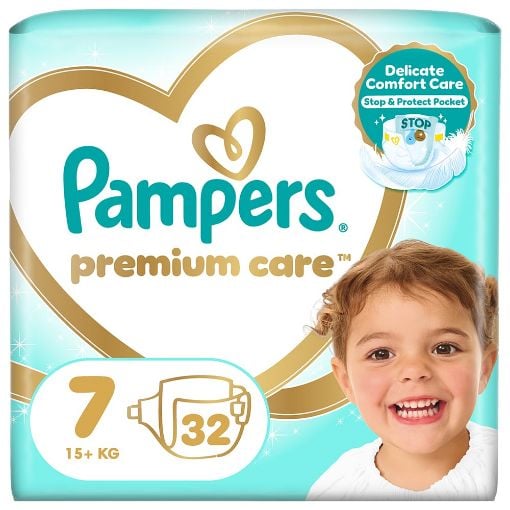 Εικόνα της Πάνες με Αυτοκόλλητο Pampers Premium Care No.7 (15kg+) Jumbo Pack 32τμχ