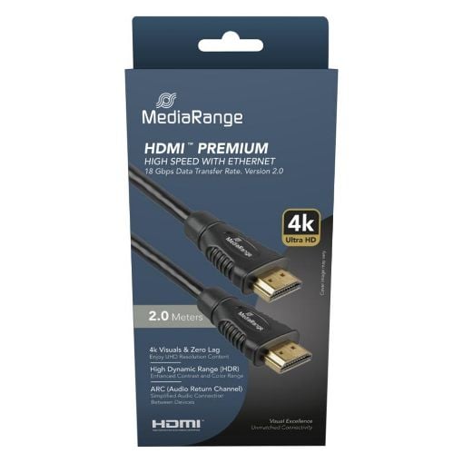 Εικόνα της Καλώδιο MediaRange HDMI 2.0 Premium High Speed Ethernet 18 Gbps 2m Black MRCS247