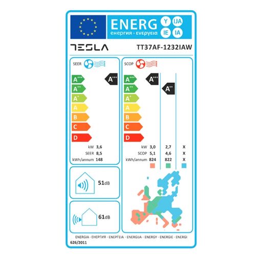 Εικόνα της Κλιματιστικό Inverter Tesla Virtuoso TT37AF-1232IAWUVT WiFi 12.000BTU A+++/A+++  White