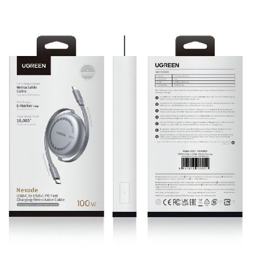Εικόνα της Καλώδιο Ugreen L531 USB-C to USB-C PD 100W Retractable 1m Grey/Black 65905
