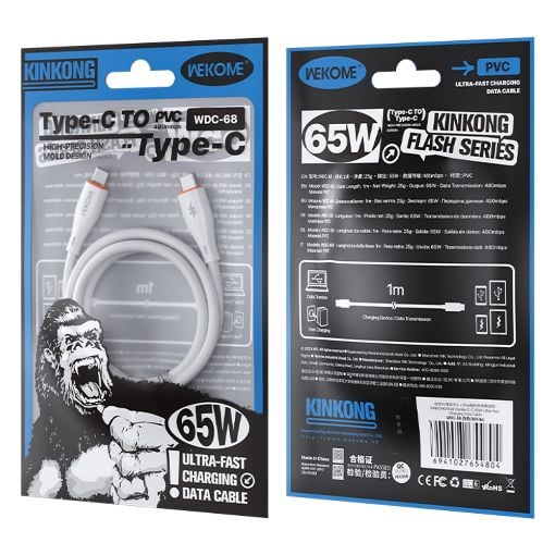Εικόνα της Καλώδιο WK USB-C to USB-C 65W 1m White WDC-68