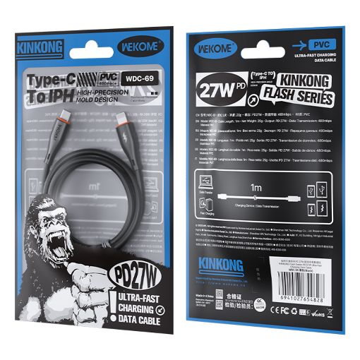 Εικόνα της Καλώδιο WK USB-C to Lightning PD 27W 1m Black WDC-69