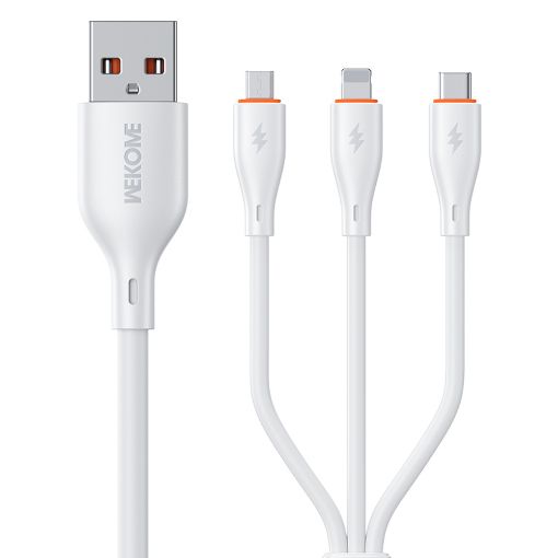 Εικόνα της Καλώδιο WK 3-in-1 USB-A to USB-C / Lightning / Micro-USB 66W 1.2m White WDC-79