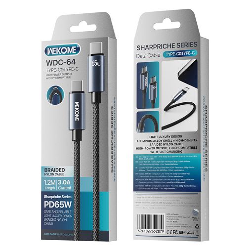 Εικόνα της Καλώδιο WK USB-C to USB-C PD 65W 1.2m Black WDC-64