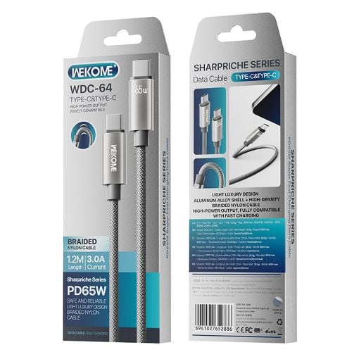 Εικόνα της Καλώδιο WK USB-C to USB-C PD 65W 1.2m Grey WDC-64