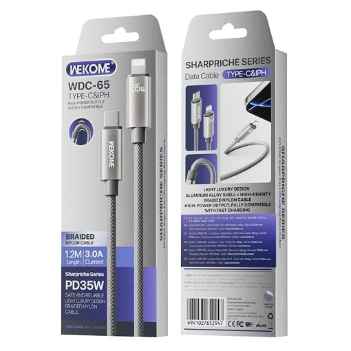 Εικόνα της Καλώδιο WK USB-C to Lightning PD 35W 1.2m Grey WDC-65