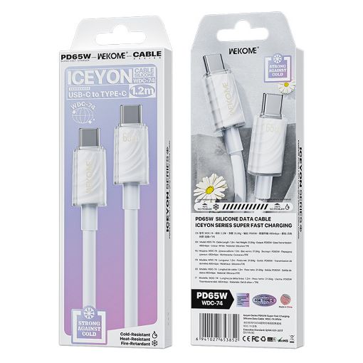 Εικόνα της Καλώδιο WK USB-C to USB-C 65W 1.2m White WDC-74