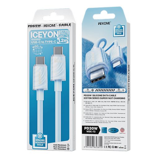 Εικόνα της Καλώδιο WK USB-C to USB-C 65W 1.2m Blue WDC-74