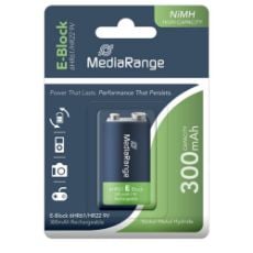 Εικόνα της Επαναφορτιζόμενη Μπαταρία MediaRange High Capacity NiMH, E-Block, 300mAh, 9V, HR22, 1 τεμ MRBAT124