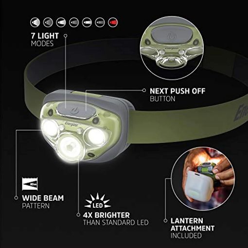 Εικόνα της Σετ Φακός Κεφαλής Energizer Vision HD 3 LED 260lm IPX4 Green με Θήκη Φαναριού + Μπαταρίες ΑΑΑ 3τμχ 20470