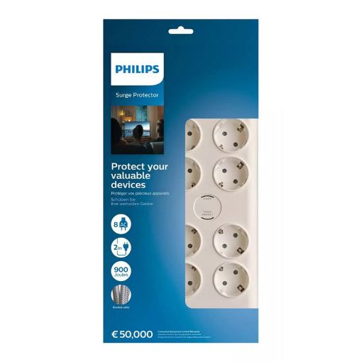 Εικόνα της Πολύπριζο Ασφαλείας Philips 8 Θέσεων 2m Λευκό SPN7080WA/GRS