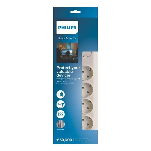 Εικόνα της Πολύπριζο Ασφαλείας Philips 4 Θέσεων 2m Λευκό SPN7040WA/GRS