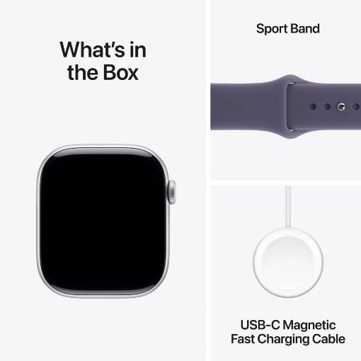 Εικόνα της Apple Watch Series 11 GPS 46mm Aluminium Silver with Purple Fog Sport Band (S/M) MEV94QL/A